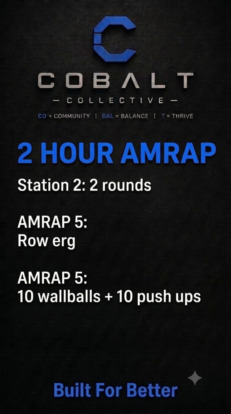 Station 2: Row erg, wallballs, and push ups